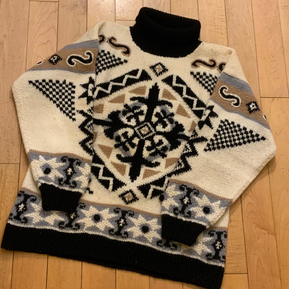 Men's HEAD Sportswear Black, Grey, Tan & White Patterned Sweater